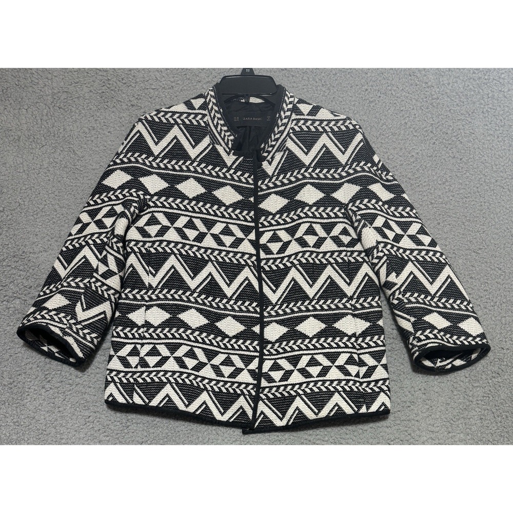 Zara Basic Geometric One Button Jacket Womens XS Black White